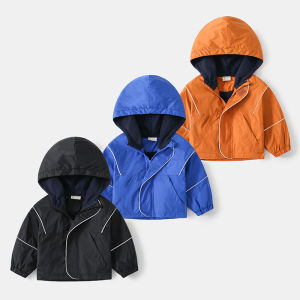 Rolanko 2-7 Years Childrens Boys Top Hoodie Waterproof Windbreaker Jacket Kids Baby Jacket Fleece Lined Hooded Zipper Coat Outerwear Autumn Winter Thicken Casual Wear Black Blue Orange2026