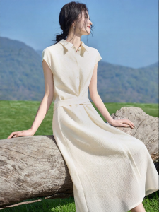 MOHANYIMEI | Summer Waist-cinched Shirt Dress Elegant Bow Tie Office Lady