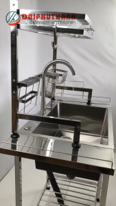 Chậu Rửa Bát Có Chân Kèm Kệ Úp Chén Đa Năng Dài 112cm x Rộng 45cm x Cao 133cm - Chậu 1 hộc Kệ 1 tầng