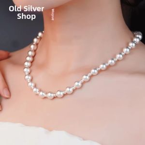 WU YUE JEWELRY | Fine 999 Sterling Silver Necklace Round Beads Strand Simple