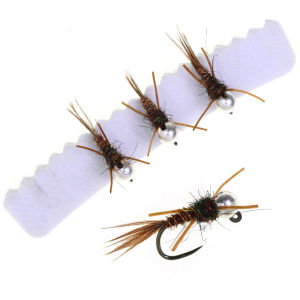 4PCS #14 #16 Silvery Tungsten Bead Head Fast Sinking Barbless Jig Nymph Fly Rubber Legs Pheasant Tail Artifical Fishing Lure