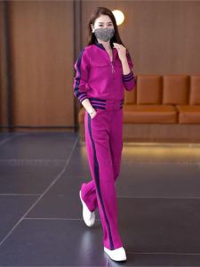 LIANGYILAILIN | Short Womens Outfit Set Rose Red Straight Leg Sport Coat and Casual Pants