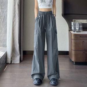 Slimming Straight Leg Workwear Pants Women Summer Thin Casual Loose Fit Student High Waist Long Trousers Korean Style Polyester Fiber