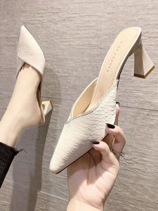 Fairy Tale Pointed Toe High Heel Slippers Womens Summer Outdoor Wear New Style Thick Heel Slip-On Shoes Try-On Slippers