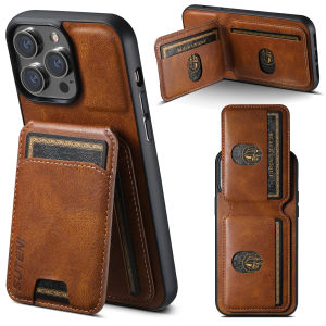 SUTENI Card Holder Leather Magnetic Pocket Cover Wallet Phone Case For iPhone X XS XR 11 12 13 14 15 Plus 16 17 Pro Max