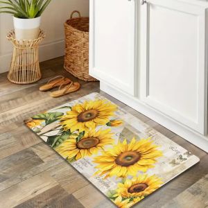 Kitchen Mat with Sunflower Pattern Hallway Non-slip Rug Suitable for Kitchen Living Room Porch Balcony Spring Home Decor