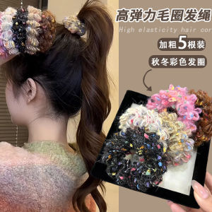 ยางรัดผมหนาสำหรับผู้หญิง ทรงสีสันสดใส ยางยืดทนทาน ยางรัดผมแบบหนาและหนาแน่น แฟชั่นฤดูใบไม้ร่วง/ฤดูหนาว