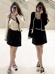 plus Size Knitted Wrap Cardigan And Mini Skirt Two Piece Set for Women Elegant Slimming Style Perfect for Autumn Fashion