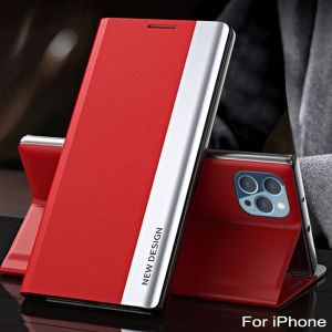 Flip Phone Case For iPhone 14 15 Pro Max Leather Plating Bracket Back Cover For iPhone 7 8 Plus SE 2022 X XR XS 11 12 13 Pro Max