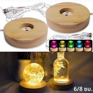 ไม้เดสก์ท็อปไฟตกแต่งฐาน Night Light ไม้ LED USB RGB จอแสดงผลขาตั้งโคมไฟผู้ถือเครื่องประดับศิลปะ