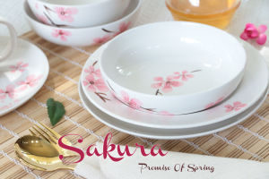 INDRA CERAMIC ชุดอาหาร จานชาม ลายซากูระ เสริมของ Sakura New Collection เซรามิกเข้าไมโครเวฟได้ อินทราเซรามิค