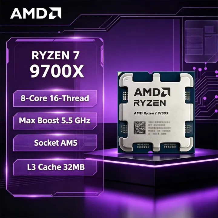 AMD | AMD Ryzen 7 9700X AMD R7 9700X CPU 8-Core 16-Thread 5.5GHz Unlocked Desktop Processor Socket AM5 Gaming CPU Loose Pieces