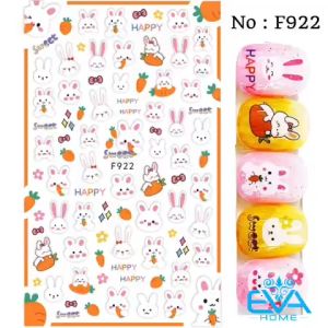 Sticker Dán Móng Tay 3D Dạng Decal Dán Móng Chống Nước Hoạ Tiết Thỏ Trắng Và Cà Rốt Happy Happy Sweet F922
