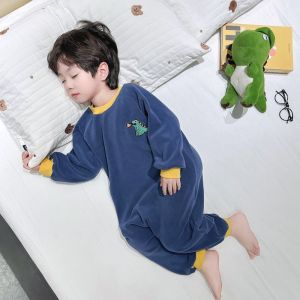 Girls Spring Autumn Romper Sleepwear Velvet Home Warmth Anti-Cold Children Sleeping Bag Home Clothes Long Sleeve round Neck