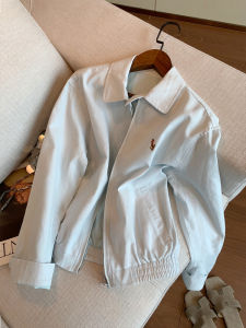 SHENGHUOYA | Retro Blue Collared Zipper Work Jacket