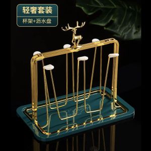 Luxury Glass Cup Holder Drain Tray Tea Cup Rack Wine Glass Holder Metal Material Creative Trendy Style Other Installation