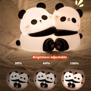 2025 Cute Hug Panda Night Light LED Silicone Animal Night Light 3-level Dimming Bedroom Bedhead Sleep Night Light Kindergarten Night Light Suitable for Breastfeeding Children