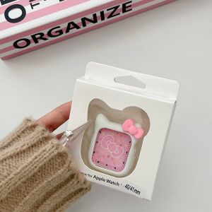 เคสซิลิโคนป้องกันการตกหล่นสำหรับนาฬิกา Apple iWatch 56SE พร้อมโบว์ผีเสื้อและแมว สายรัดนาฬิกาแบบหนาปานกลาง