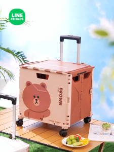 Marsica Line Friends Cartoon Foldable Storage Storage Trolley Folding Trolley Case Household Portable Shopping Cart Outdoor Camping Trolley Travel Storage Travelling Gift storage Organiser