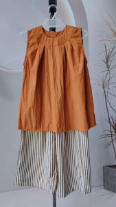 2in1 Terno Set for Kids Girls Korean Style Sleeveless Tops Blouse + Stripe Pants Christmas Party OOTD Set for Girls 3-12Y