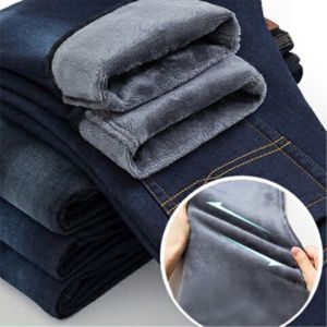 Winter Stretch Fleece Thick Jeans Men plus Size Loose Straight-leg with Velvet Heattech Daddy Pants
