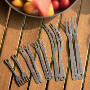 Tiartisan Outdoor Camping Pure Titanium Fruit Knife Forks Dessert Fork Reusable Lightweight Portable Multi-purpose Salsd Fork