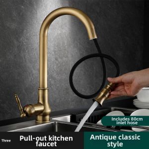 JUNSHEN | Vintage Copper Pull Down Kitchen Faucet