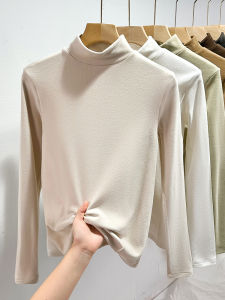 Womens Half Turtleneck Dralon Bottoming Shirt 2024 New Arrival Autumn and Winter Fleece-lined Heattech Solid Color Inner Wear Loose Long Sleeve Top