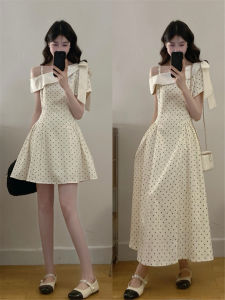 NIUVIES | French Style Halter Polka Dot Off-shoulder Long Dress