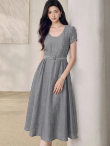 Roey s house | Elegant U-Neck Waist Accentuating Dress Grey