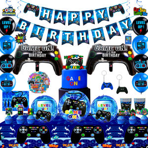 213 Pcs Video Game Party Decorations & Tableware Set - Video Game Birthday Plates Cups Balloons Banner Etc Gamer Party Supplies