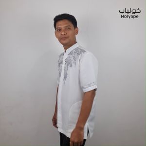 Holyape Baju Koko Muslim Medium Jumbo Lengan Pendek Polikatun Putih Tulang 22 Merak