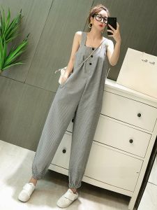 Summer New French Style Small Size Onesie Women Loose Overalls Workwear Plaid Strap Onesie Set Comfortable Natural Waist Commute Style