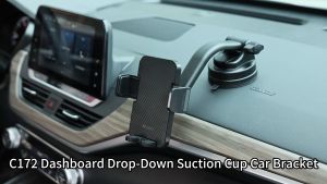 YESIDO C172 Drop-Down Dashboard Windshield Mobile Phone Holder Streamlined Non-View-Blocking Design Rotating Base Nano Suction Cup 360 Degree Rotation Cellphone Mount with Smart Lock Premium Yesido Model C172