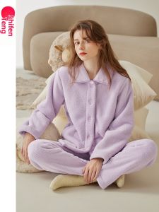 FENTENG | Anti-Static Coral Fleece Flannel Sleepwear Women Large Size