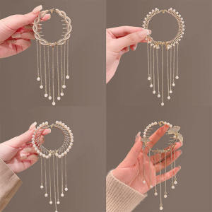 New 2026 Glitter Diamond Tassel Tail Clip Hairpin Hanfu Style Back of Head Bun Hair Accessory Traditional Chinese Fashion