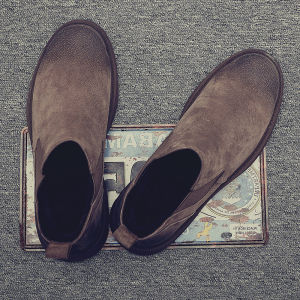 Mens Winter High-Top Chelsea Boots Fleece Lined Genuine Leather Martin Short Boots Trendy Workwear round Toe Low Heel