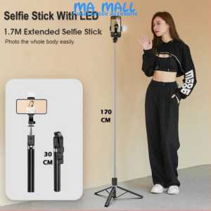Tongsis Tripod Selfie Stick Flash Led Lampu Remote Bluetooth 170 cm B37 Tongsis 4in1 Tinggi Remote Bluetooth Lampu Led Flash 17M 17