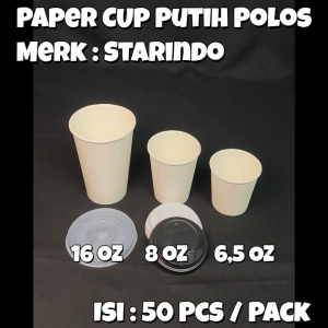 Paper Cup Putih Polos STARINDO 65 Oz Isi 50 Pcs / Gelas Kertas / Gelas Kopi Tahan Panas