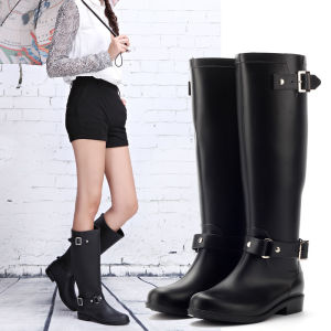 High Shaft Buckle Zip Rain Boots Water Resistant