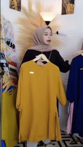 Qyara Store Fashion Atasan Wanita Tunik Polos Izzara Bahan Crinkle Airflow Kekinian Tunik Polos Izzara Crinkle Ukuran SMLXL Jumbo Terlaris Baju Tunik Wanita Polos Izzara Crinkle Terbaru