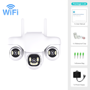 V380 Pro Waterproof Outdoor Three Lens PTZ Control Home WiFi Night Vision Wireless Security CCTV Camera 10X Zoom Three Screens