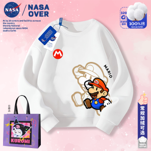 NASA Collaborative Fleece Lined Cotton Sweatshirt for Boys Q Version Super Mario Print Cute Upper Apparel Autumn Winter New Model