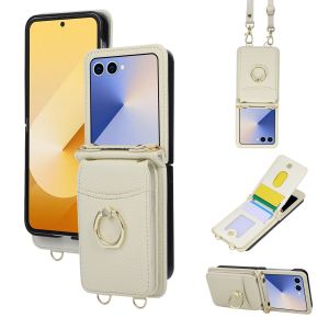 szhaiyu | 360° Ring Kickstand Crossbody Wallet Cards Solt Holder Phone Case for Samsung Galaxy Z Flip 8 7 6 5 4 3 Flip7FE PU Leather Cover