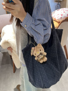 Korean Polka Dot Large Capacity Canvas Tote Bag 2025 New Lazy Style Casual Versatile Bag Commuting Single Shoulder Bag