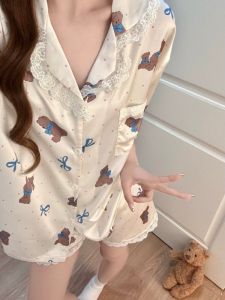 Cool Summer New Style Ice Silk Short Sleeve Sleepwear Shorts Set