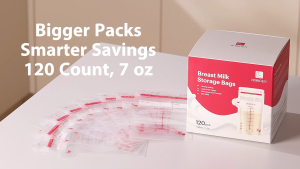 Horigen 210ml Breast Milk Storage Bag 7Oz BPA-Free Leak-Proof Double Zipper Freezer Safe For Travel (10PCS / Bag) (120PCS / Box)