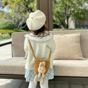 Trendy Knitted Wool Crossbody Bag for Little Girls Baby Outing Bag Childrens Backpack Pure Color 4-8