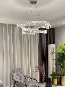 LED Chandelier with Remote Living Room Crystal Hanging Light Modern Dining Room Ceiling Pendant Lamp