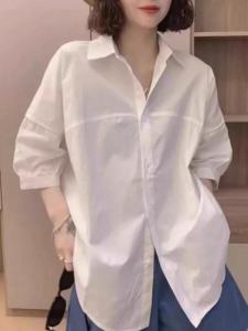 Casual Chic White Sun Protection Shirt for Women Summer Thin Loose Large Size Plus Shirt Slimming Seven-Half Sleeve Blouse